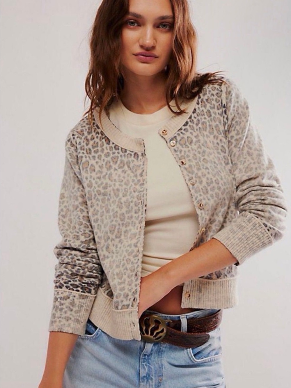 Free People Inside Out Leopard Cashmere Blend Cardigan